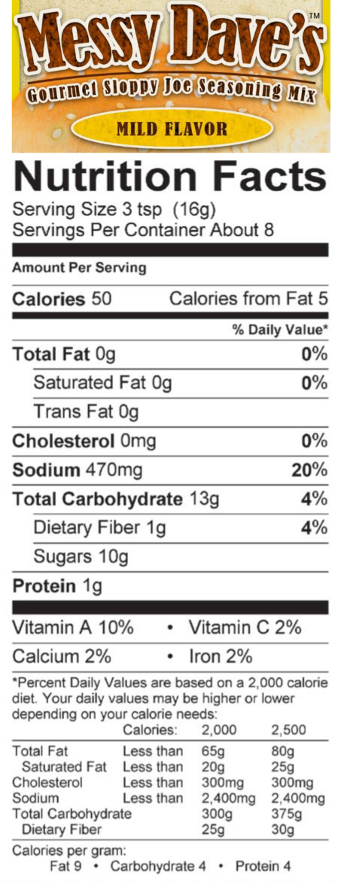 Mild Flavor Nutrition Facts