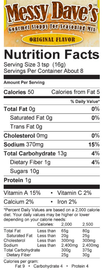 Original Flavor Nutrition Facts